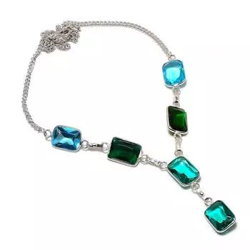 Ювелирное ожерелье из стерлингового серебра 925 пробы с натуральным зеленым аметистом и диопсидом, 18 дюймов a7S72