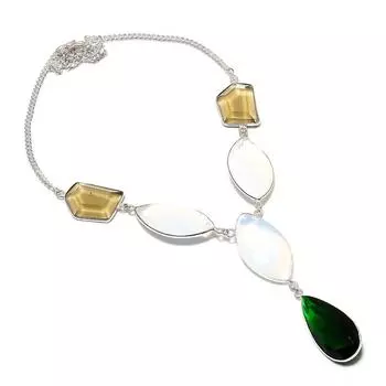 Ювелирное ожерелье из стерлингового серебра 925 пробы с натуральным хромдиопсидом и опалом 18 дюймов H0Q86