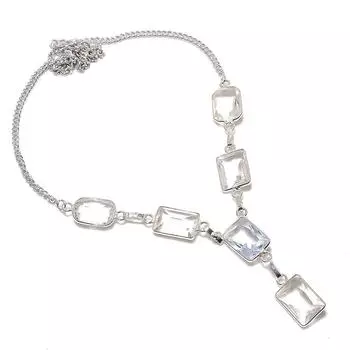 Ювелирное ожерелье из стерлингового серебра 925 пробы с натуральным белым топазом 18 дюймов z0V57