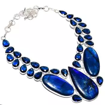 Ювелирное ожерелье из стерлингового серебра 925 пробы с натуральным синим лабрадором и топазом 18 дюймов j0a64