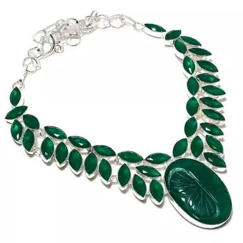 Ювелирное ожерелье из стерлингового серебра 925 пробы с изумрудным натуральным ониксом 18 дюймов C9a40