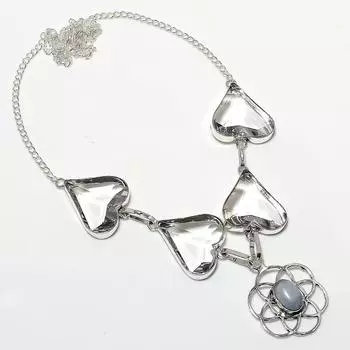 Ювелирное ожерелье из стерлингового серебра 925 пробы с натуральным радужным лунным камнем и топазом 18 дюймов j8D46