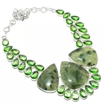 Ювелирное ожерелье из стерлингового серебра 925 пробы с натуральным пренитом и цаворитом 18 дюймов v6w05