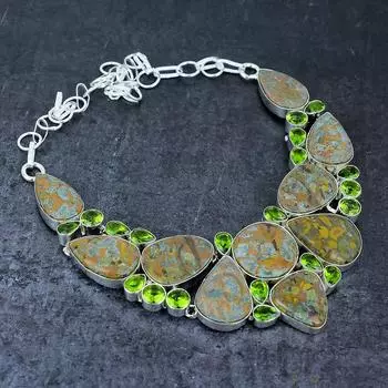 Ювелирное ожерелье из стерлингового серебра 925 пробы с фруктовой яшмой и драгоценным камнем перидотом 18 дюймов A7T11