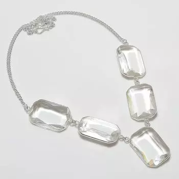 Ювелирное ожерелье из стерлингового серебра 925 пробы с натуральным белым топазом 18 дюймов T3Q94