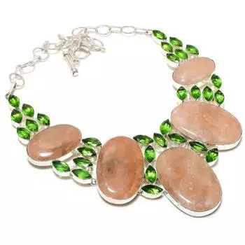 Ювелирное ожерелье из стерлингового серебра 925 пробы с клубничным кварцем и перидотом 18 дюймов P2f14 розовый