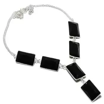 Ювелирное ожерелье из стерлингового серебра 925 пробы с натуральной черной шпинелью 18 дюймов E1e40