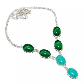 Ювелирное ожерелье из стерлингового серебра 925 пробы с натуральным зеленым халцедоном и диопсидом 18 дюймов c2J02