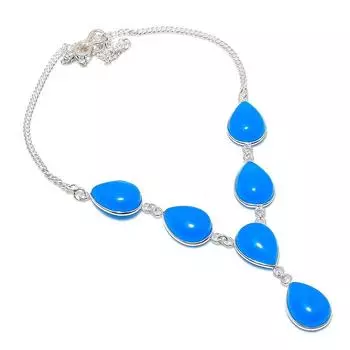 Ювелирное ожерелье из стерлингового серебра 925 пробы с натуральным синим халцедоном 18 дюймов S4F83