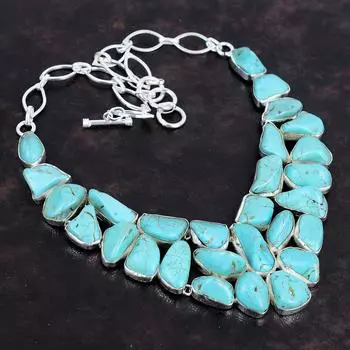 Ювелирное ожерелье из тибетского бирюзового камня ручной работы из стерлингового серебра 925 пробы 18 дюймов AMN-658