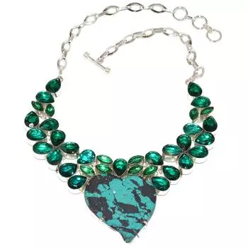 Ювелирное ожерелье из тибетской бирюзы и изумруда сапфира 16-18