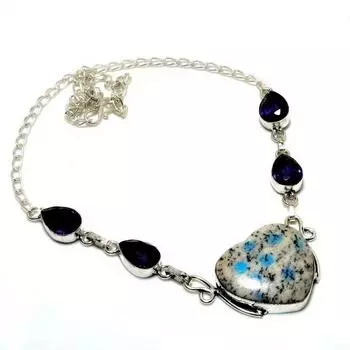 Ювелирное ожерелье K2Blue с азуритом и аметистом 925 пробы, посеребренное, 18 дюймов 18 белый