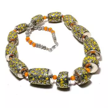 Ювелирное ожерелье ручной работы из натурального желтого оникса 18 дюймов W3m44