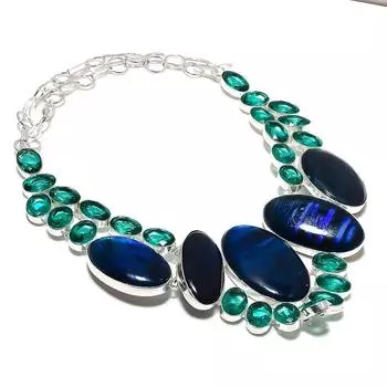 Ювелирное ожерелье ручной работы из серебра 925 пробы с лабрадоритом и диопсидом 18 дюймов R9B45