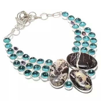 Ювелирное ожерелье ручной работы из серебра 925 пробы с капучино-яшмой и топазом 18 дюймов N1G50