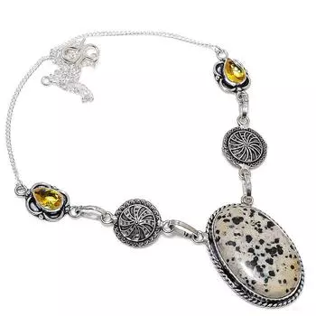 Ювелирное ожерелье ручной работы из серебра 925 пробы с драгоценными камнями далматинской яшмой 18 дюймов R4P40 белый