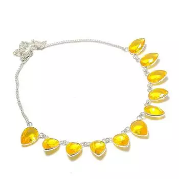 Ювелирное ожерелье ручной работы из серебра 925 пробы с драгоценным камнем цитрином 18 дюймов K0T73