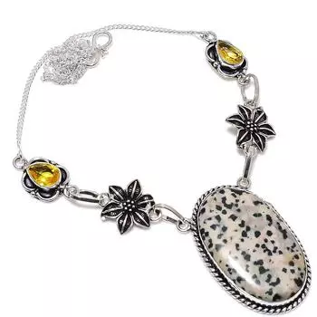 Ювелирное ожерелье ручной работы из серебра 925 пробы с драгоценными камнями далматинской яшмой 18 дюймов T5R71 белый