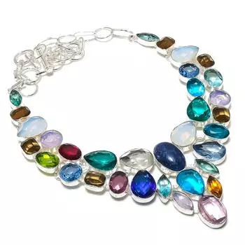 Ювелирное ожерелье ручной работы из серебра 925 пробы с лазуритом и топазом, 18 дюймов V6B11