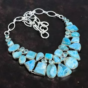 Ювелирное ожерелье ручной работы из стерлингового серебра 925 пробы с драгоценным камнем Ларимар 18 дюймов AMN-648G