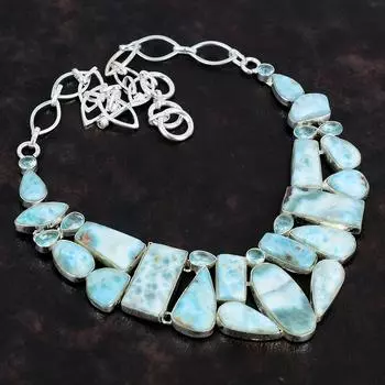 Ювелирное ожерелье ручной работы из стерлингового серебра 925 пробы с драгоценным камнем Ларимар 18 дюймов AMN-648H