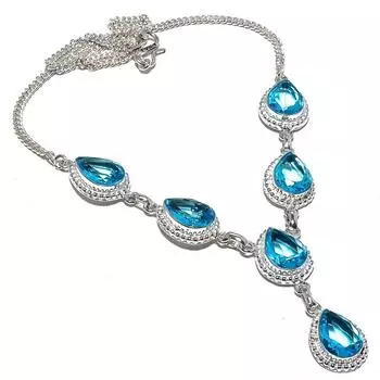 Ювелирное ожерелье ручной работы из стерлингового серебра 925 пробы с синим топазом, красивый подарок 16-18 синий