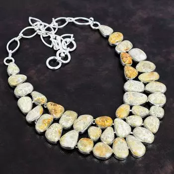 Ювелирное ожерелье ручной работы из стерлингового серебра 925 пробы с ископаемым кораллом 18 дюймов AMN-662