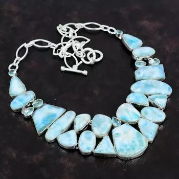 Ювелирное ожерелье ручной работы из стерлингового серебра 925 пробы с драгоценным камнем Ларимар 18 дюймов AMN-648L