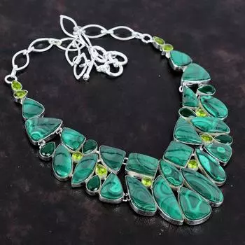 Ювелирное ожерелье ручной работы из стерлингового серебра 925 пробы с малахитом 18 дюймов AMN-653B