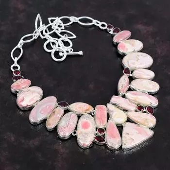 Ювелирное ожерелье ручной работы из стерлингового серебра 925 пробы с родохрозитом 18 дюймов AMN-651