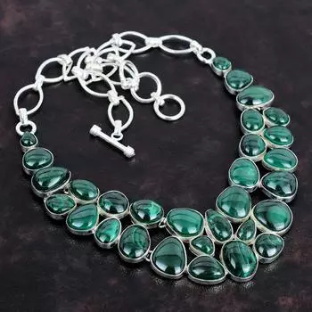 Ювелирное ожерелье ручной работы из стерлингового серебра 925 пробы с малахитом 18 дюймов AMN-660