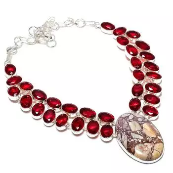 Ювелирное ожерелье ручной работы из стерлингового серебра 925 пробы с натуральной дикой лошадью и гранатом 18 дюймов O1Y37