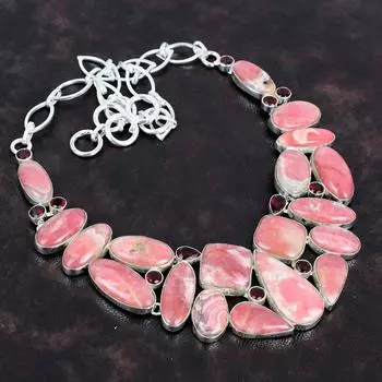 Ювелирное ожерелье ручной работы из стерлингового серебра 925 пробы с родохрозитом 18 дюймов AMN-651C