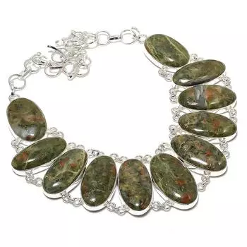 Ювелирное ожерелье ручной работы из стерлингового серебра 925 пробы с натуральным драгоценным камнем унакит 18 дюймов h0a08