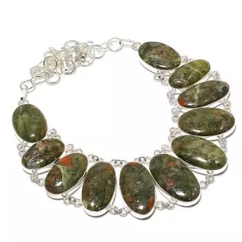 Ювелирное ожерелье ручной работы из стерлингового серебра 925 пробы с натуральным драгоценным камнем унакитом 18 дюймов O8G38