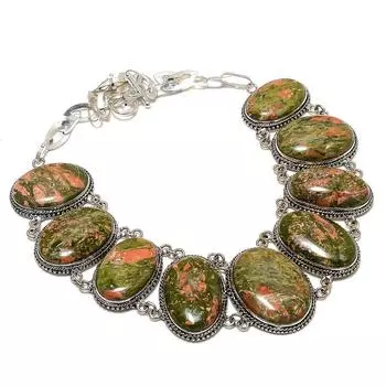 Ювелирное ожерелье ручной работы из стерлингового серебра 925 пробы с натуральным драгоценным камнем унакитом 18 дюймов T1d91