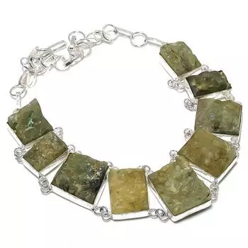 Ювелирное ожерелье ручной работы из стерлингового серебра 925 пробы с натуральным драгоценным камнем пренитом 18 дюймов F4J57