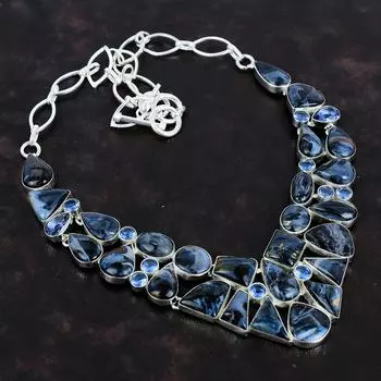 Ювелирное ожерелье ручной работы из стерлингового серебра 925 пробы с драгоценным камнем Питерсит 18 дюймов AMN-649