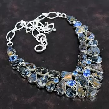 Ювелирное ожерелье ручной работы из стерлингового серебра 925 пробы с драгоценным камнем Питерсит 18 дюймов AMN-649A