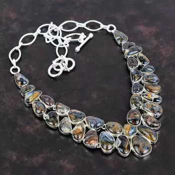 Ювелирное ожерелье ручной работы из стерлингового серебра 925 пробы с драгоценным камнем Питерсит 18 дюймов AMN-649C