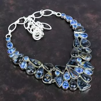 Ювелирное ожерелье ручной работы из стерлингового серебра 925 пробы с драгоценным камнем Питерсит 18 дюймов AMN-649B