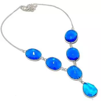 Ювелирное ожерелье ручной работы из стерлингового серебра 925 пробы с натуральным лондонским голубым топазом 18 дюймов B8n13