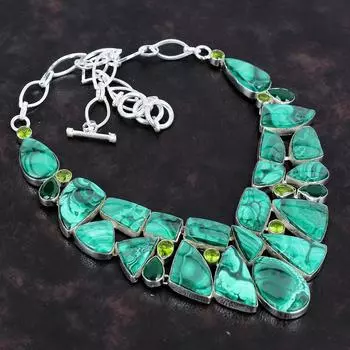 Ювелирное ожерелье ручной работы из стерлингового серебра 925 пробы с малахитом 18 дюймов AMN-653C