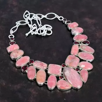 Ювелирное ожерелье ручной работы из стерлингового серебра 925 пробы с родохрозитом 18 дюймов AMN-652