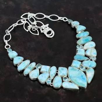 Ювелирное ожерелье ручной работы из стерлингового серебра 925 пробы с драгоценным камнем Ларимар 18 дюймов AMN-648E