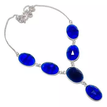 Ювелирное ожерелье ручной работы из стерлингового серебра 925 пробы с натуральным лондонским голубым топазом 18 дюймов s3k91