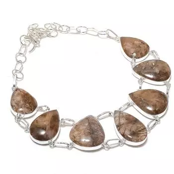 Ювелирное ожерелье ручной работы из стерлингового серебра 925 пробы с золотым рутилом 18 дюймов M6r33