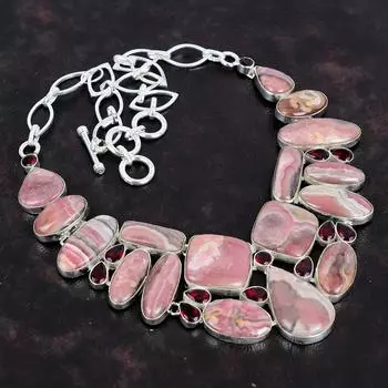 Ювелирное ожерелье ручной работы из стерлингового серебра 925 пробы с родохрозитом 18 дюймов AMN-652A