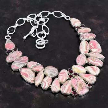 Ювелирное ожерелье ручной работы из стерлингового серебра 925 пробы с родохрозитом 18 дюймов AMN-651E