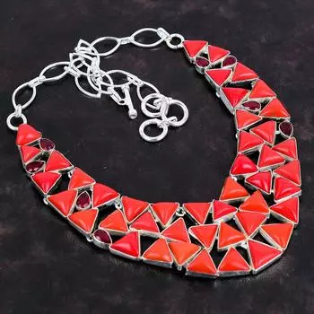 Ювелирное ожерелье ручной работы из стерлингового серебра 925 пробы с красным кораллом и гранатом, 18 дюймов AMN-672